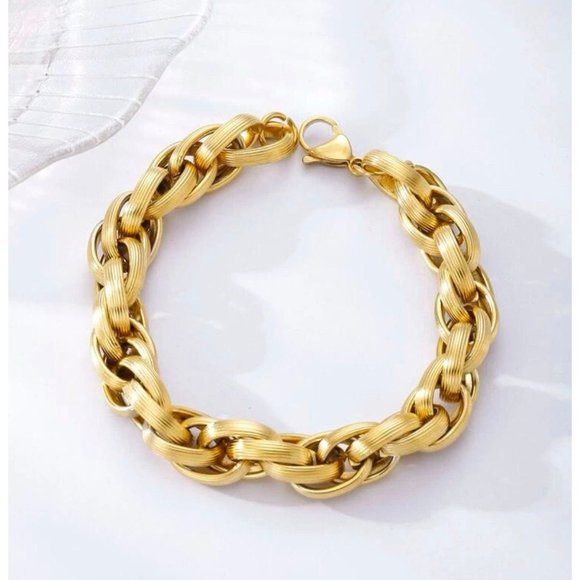 Gold statement bracelet chunky link chain wide cuff large bold metal boho chunky - Picture 1 of 2